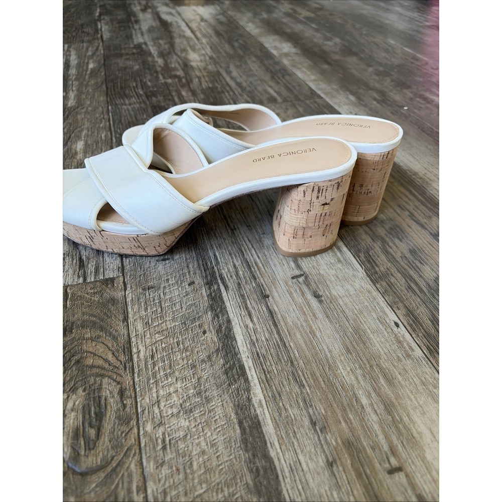 Veronica Beard Dory Sandals  Womens Sz 11 White Leather Cork Platform Heel Slide - Picture 5 of 7
